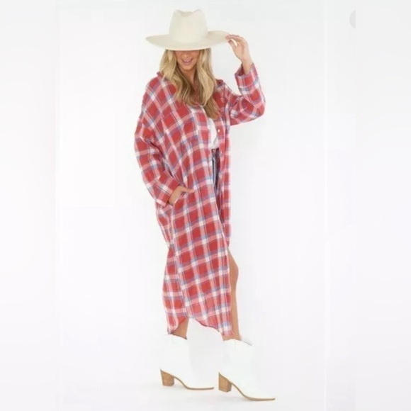 Show Me Your Mumu Leo Button Down Boho Western Long Tunic in Red Plaid -… - Picture 3 of 15
